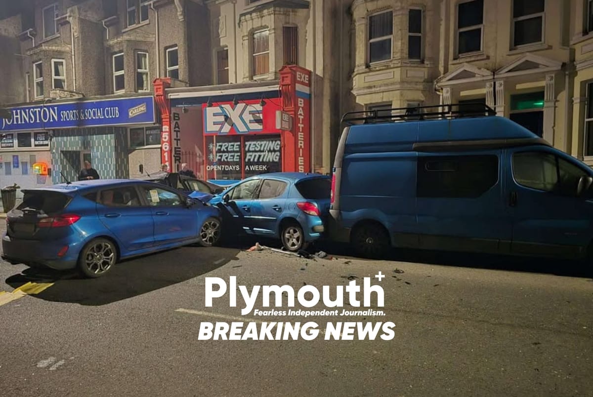 Five cars ‘written off’ and man arrested after huge crash outside Plymouth naval base