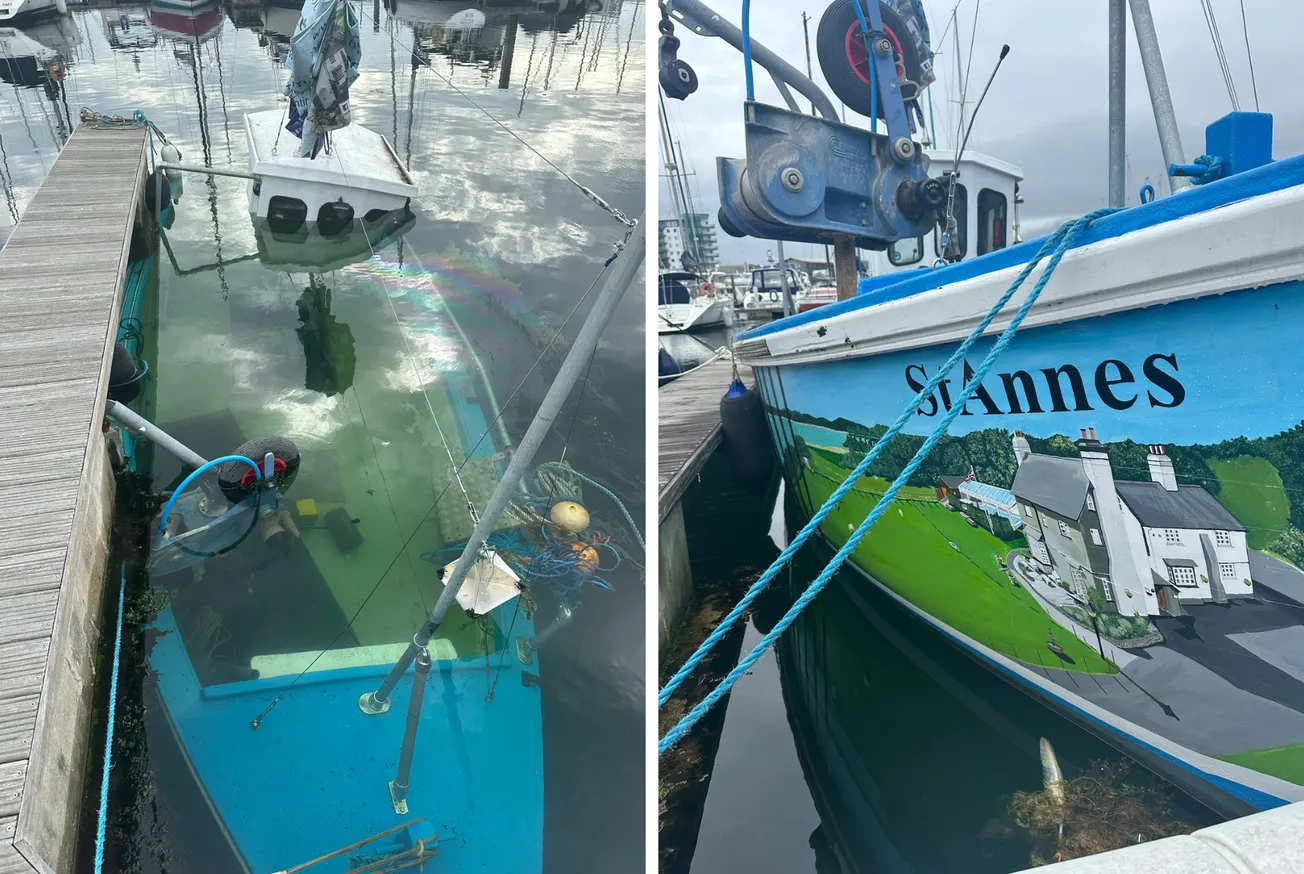 Plymouth business owner devastated after his fishing boat sinks at Sutton Harbour