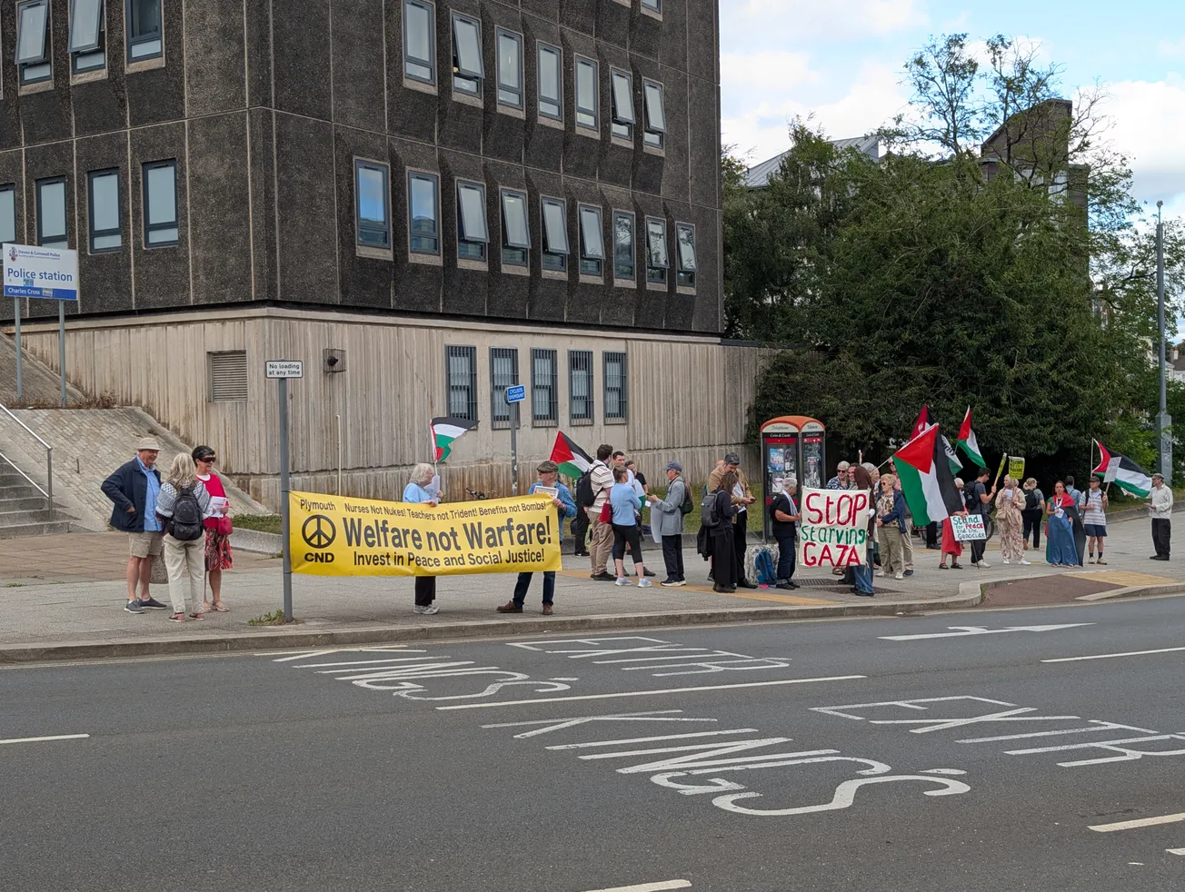 More than 20 Palestine protesters gather outside Charles Cross police station