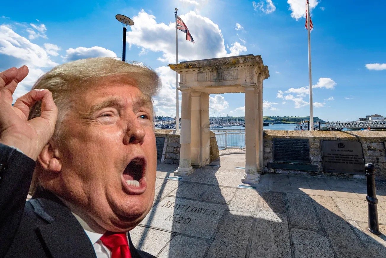 Americans gather for Trump protest at Mayflower Steps in  Plymouth today