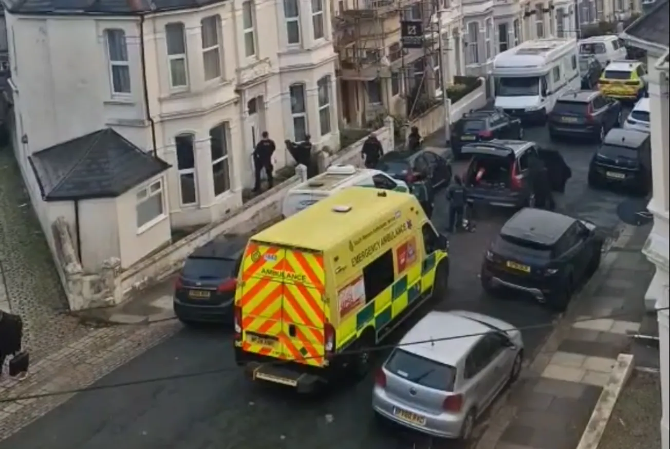 Armed police and paramedics descend on Plymouth street