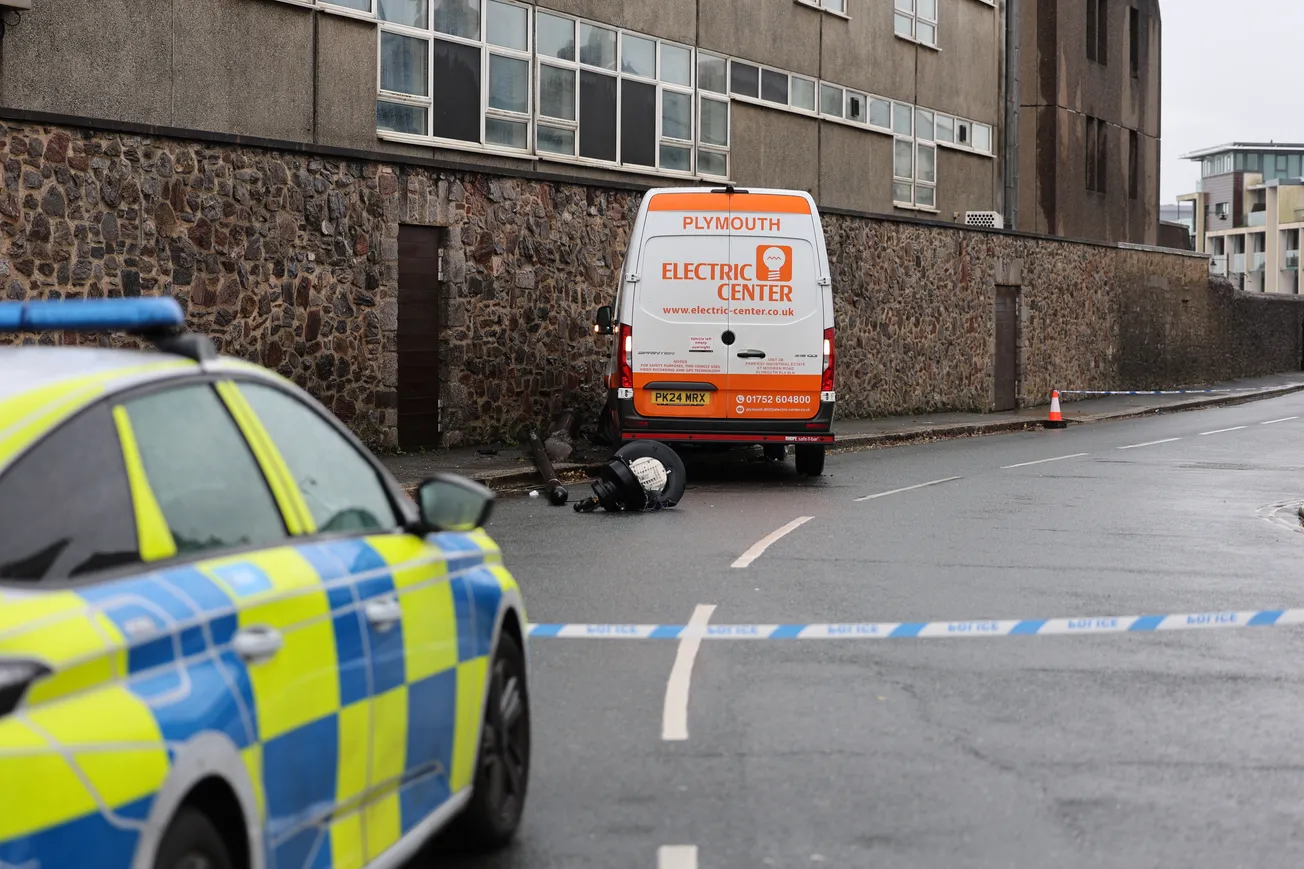 Lamppost yeeted into retirement after van rammed into it in Plymouth