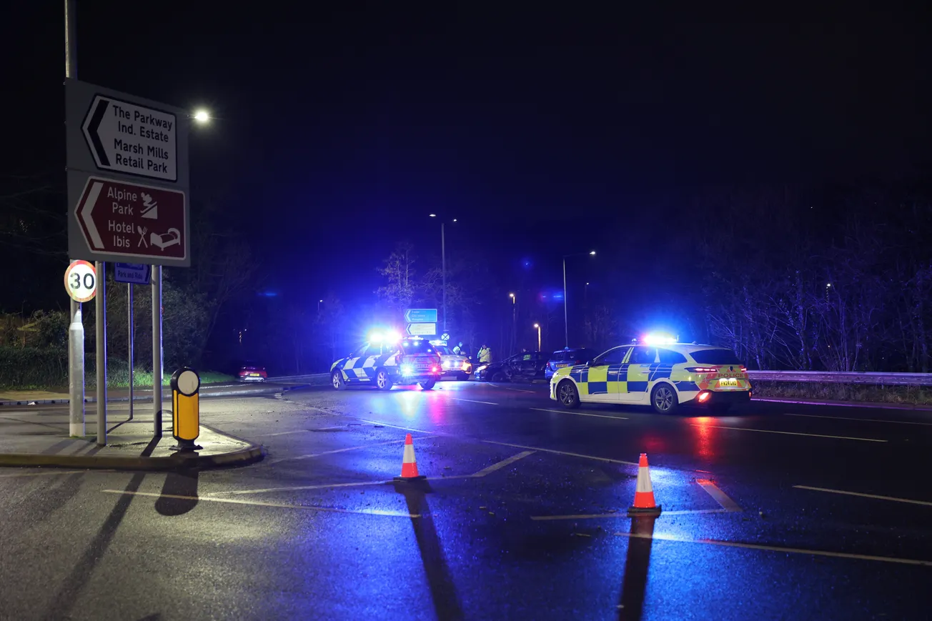 Serious four vehicle crash blocks Plymouth roundabout